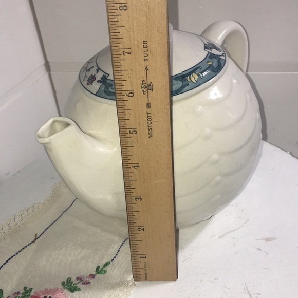 Vintage aqua detailing white Art Deco tea pot - Picture 6 of 9